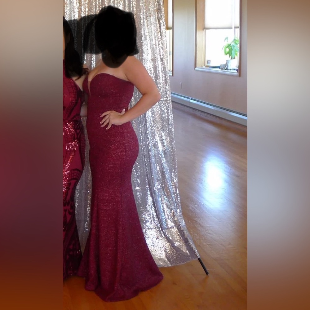 Xscape Red Strapless Sweetheart Gown for prom